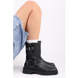 Shoeberry Women's Brocks Black Skin Buckle Thick Sole Boots cene