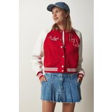  Women's Red White College Bomber Sweatshirt Coat | Shoptok.si