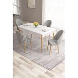Hanah home trpezarijski set Roz, sto na razvlačenje i 4 stolice, bela ploča, noge u prirodnoj boji drveta, siva tkanina Babyface | Eponuda.com