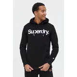 Superdry Bombažen pulover moška, črna barva, s kapuco
