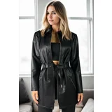 Dewberry 77641 Long Women PU Jacket-BLACK