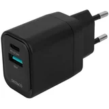Kućni punjač s 1x USB-A 18 W i 1x USB-C PD 20 W, Crni
