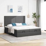 vidaXL Otomanski posteljni okvir z vzmetnicami siv 200x200 cm blago | Shoptok.si