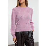 Trendyol Pink Fuzzy Flower Embroidered Knitwear Sweater | shoptok.hr