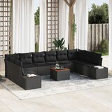 vidaXL 11-delni vrtni sofa set z blazinami črn poliratan akacija Cene