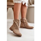 Kesi Openwork Women's Low Ankle Boots Zipper Beige Irinette Cene