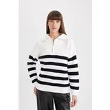 Defacto Relax Fit Striped Half Zipper Thessaloniki Fabric Sweater