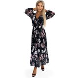 numoco basic Pleated midi dress with neckline, long sleeves and tie at the waist Numoco u