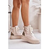 EVENTO Women's platform ankle boots with decorative lacing Leopard light beige Edidda | Eponuda.ba