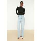 Trendyol Blue High Waist Long Straight Jeans Cene