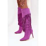Boto Women's High Heel Boots with Fringes Purple Isalune | Shoptok.si