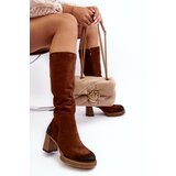 Boto Women's Suede Knee-High Boots with Heel Lemar Dark Brown Ceraxa | ePonuda.com