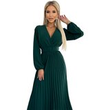 numoco basic Pleated midi dress with neckline, long sleeves and wide belt Numoco | Eponuda.ba