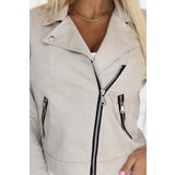 numoco basic 481-4 Zamszowa ramoneska z długim rękawkiem i zamkami - jasny beż | Shoptok.si