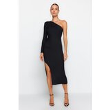 Trendyol Black Fitted Knit Evening Dress Cene