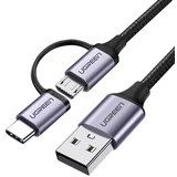 USB-A to Micro USB + USB Type-C Cable 1m Black