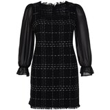 Nikka Curve Black Balloon Sleeve Mini Tweed Dress Cene