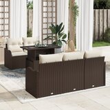vidaXL 6-delni set vrtne sedežne garniture z blazinami Rjava poli ratan | Shoptok.si