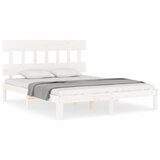 The Living Store Posteljni okvir z vzglavjem bel 160x200 cm trden les - Posteljni Okvir, (21523845) | Shoptok.si