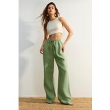 Trendyol Green 100% Linen High Waist Wide Leg Pants with Elastic Waist. Cene