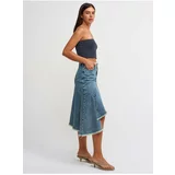 Dilvin 80547 Tint Wash Asymmetrical Denim Skirt-Tint
