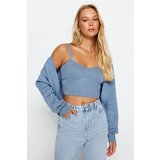 Trendyol Blue Crop V-Neck Knitwear Cardigan Cene