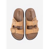 Shelvt Caramel women's flip-flops with gold buckles | shoptok.hr