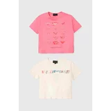 Emporio Armani Otroška bombažna kratka majica 2-pack roza barva