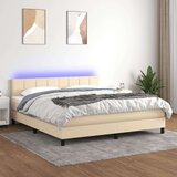  Box spring postelja z vzmetnico LED krem 160x200 cm blago Cene