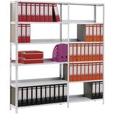 hofe Privijačen regal za dokumentacijo, svetlo siv RAL 7035, višina regala 1500 mm, osnovni regal, širina x globina 750 x 300 mm | Shoptok.si