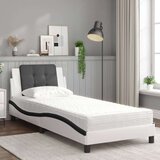  Postelja z vzmetnico bela in črna 90x190 cm umetno usnje | Shoptok.si