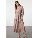 Trendyol Ecru Mono Patterned Belted Satin Woven Hijab Dress | Shoptok.si