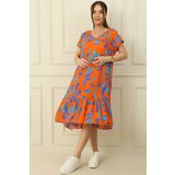By Saygı V-neck Abstract Pattern Skirt Pleated Oversize Comfortable Fit Viscose Dress cene
