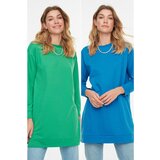 Trendyol Blue-Green 2-Pack Basic Knitted Sweatshirt Cene