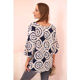 Kesi Włoski Women's cotton blouse with ethnic patterns and rolled-up sleeves navy blue | shoptok.hr