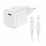 Swissten punjač za AC220, GaN, 20W, 1xUSB-C, 3A, bijeli + Lightning kabel | shoptok.hr