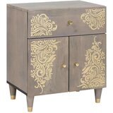 vidaXL Nočna omarica s predalom Siva 50 x 33 x 60 cm trden mangov les | Shoptok.si