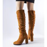 Gemre Brown ruched block heel boots Olesen | ePonuda.com