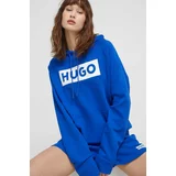Hugo Blue Bombažen pulover ženska, s kapuco