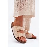 Boto Crochet Women's Slippers With Golden Buckles Beige Fenira | shoptok.hr
