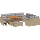vidaXL Set vrtnih kauča od 13 dijelova s jastucima Bež Poli ratan Acacia | shoptok.hr