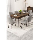Hanah home trpezarijski set Rax, sto na razvlačenje i 6 stolica, ploča u dekoru drveta Baroque, siva tkanina Babyface | Eponuda.com
