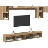  stenske enote z LED z LED lučmi 6 pcs Umetni hrast Konstruiran les, (5000132259) | Shoptok.si
