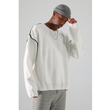 Trendyol ecru men's oversize crew neck bias detailed knitwear sweater Cene