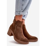 Boto Lined Women's Boots with Block Heel in Faux Suede Dark Brown Velarilla | shoptok.hr