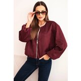 Kesi Włoski Women's jacket with a zipper and puffed sleeve burgundy Cijene