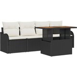 vidaXL 5-delni set vrtnih sof z blazinami Črna Poli Ratan Akacija, 2-sedežna vrtna sofa z blazinami Črna Poli Ratan Cene