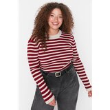 Trendyol Curve Claret Red Striped Crew Neck Knitwear Sweater Cene