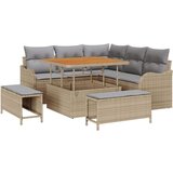  8-delni set vrtnega kavča z blazinami Bež Poli ratan Akacija | Shoptok.si