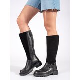 Sergio Leone Black leather boots for women with platform Cijene